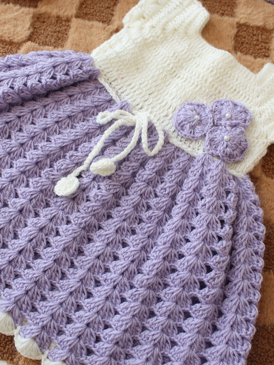 Woonie Crochet Floral Applique Frock with Matching Shrug and Headband - Purple