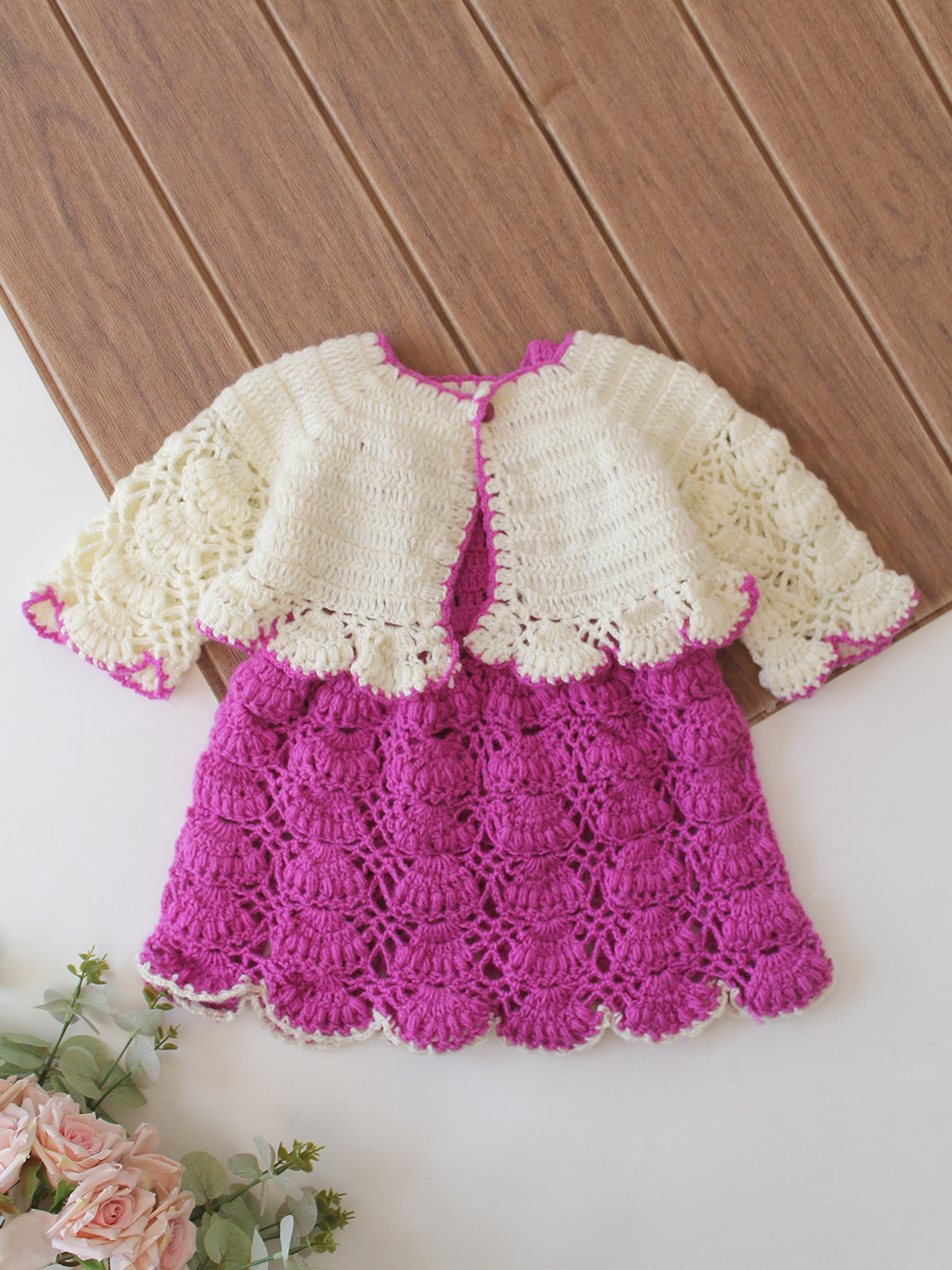 Handmade Crochet Baby Girl Woolen Frock