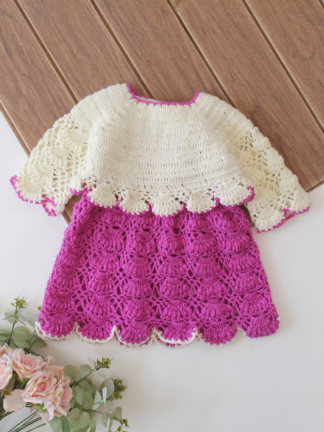Handmade Crochet Baby Girl Woolen Frock