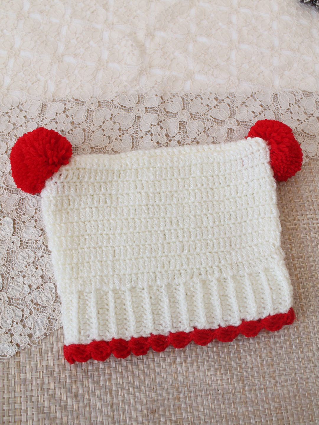 Woonie Crochet Self Design Frock with Matching Cap - Cream