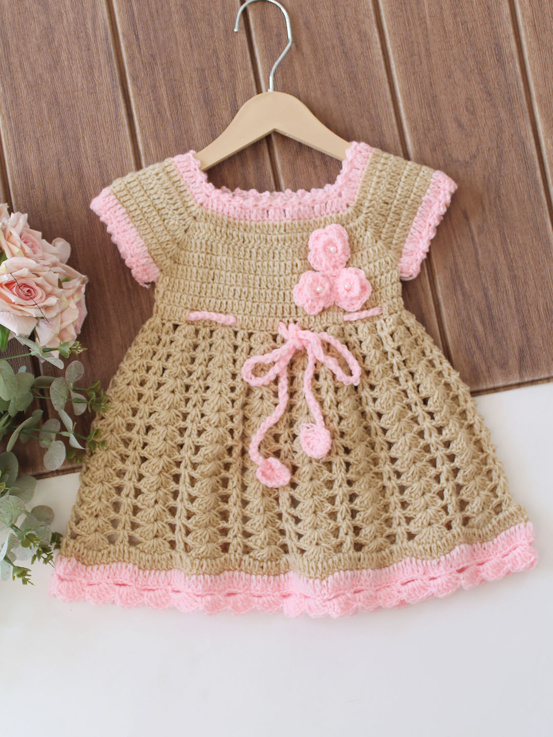 Handmade Crochet Baby Girl Woolen Frock