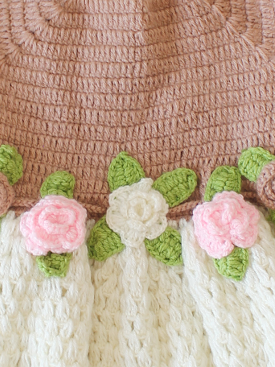 Woonie Crochet Floral Applique Frock - Beige