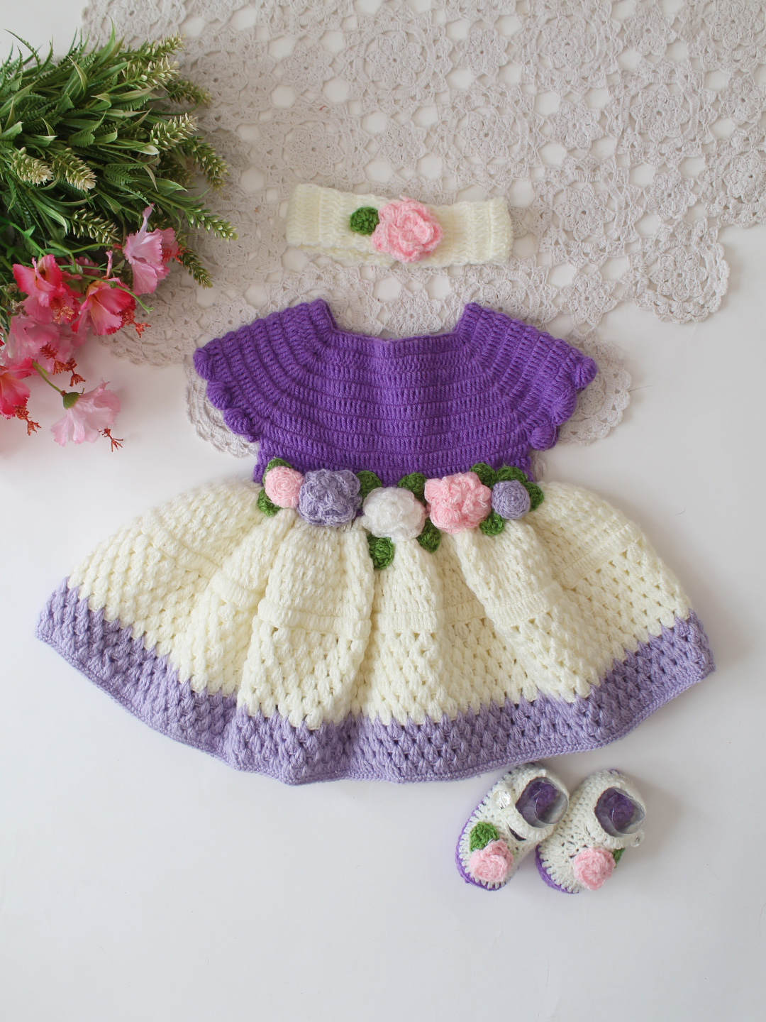 Crochet Wool Baby Frock for Newborn Girls