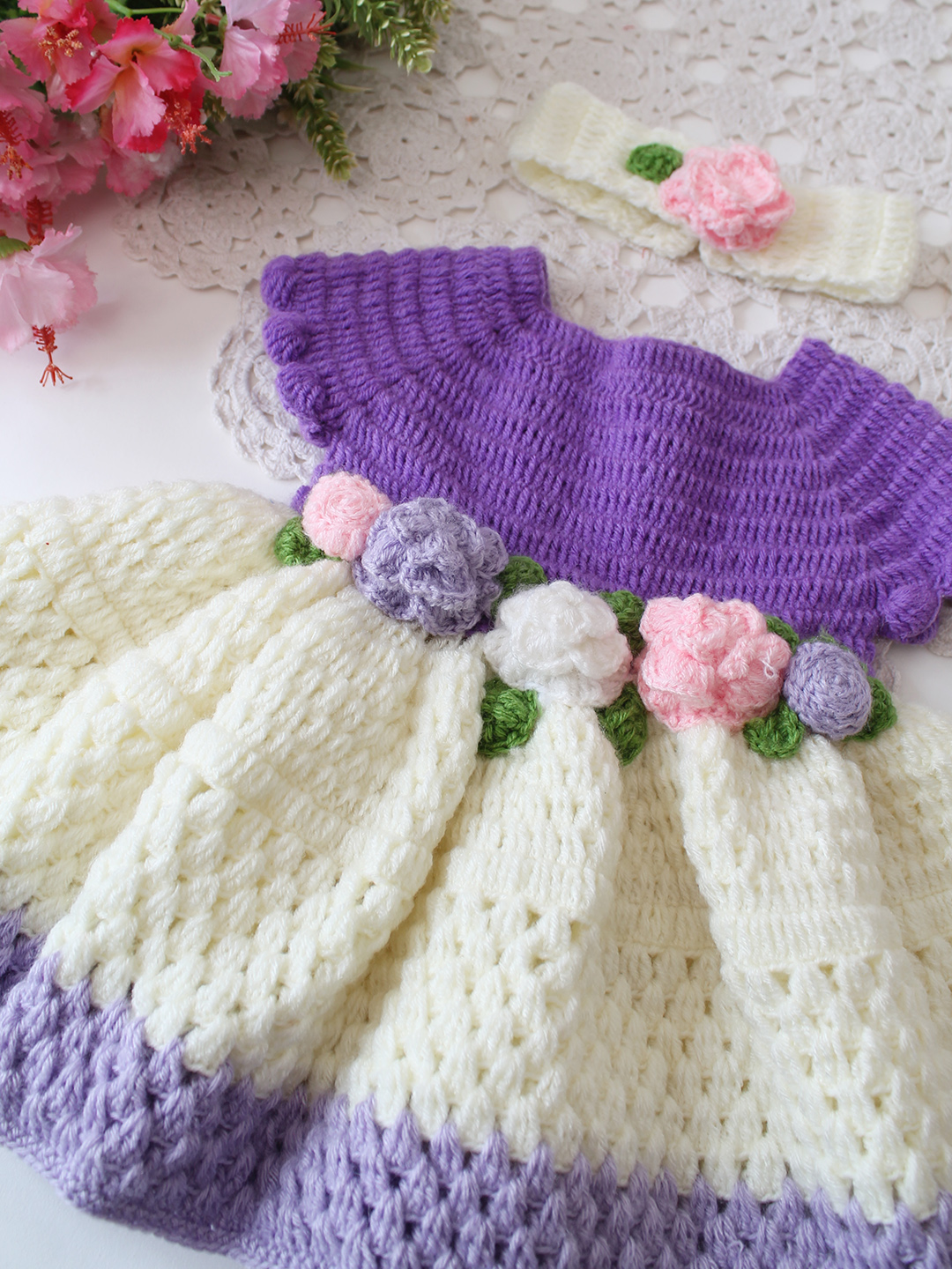 Crochet Wool Baby Frock for Newborn Girls
