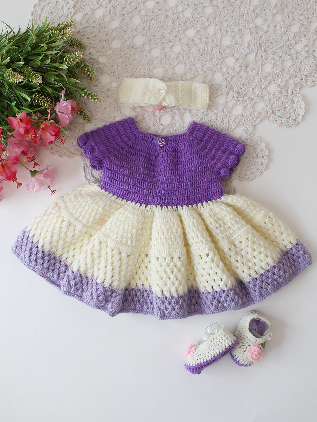 Crochet Wool Baby Frock for Newborn Girls