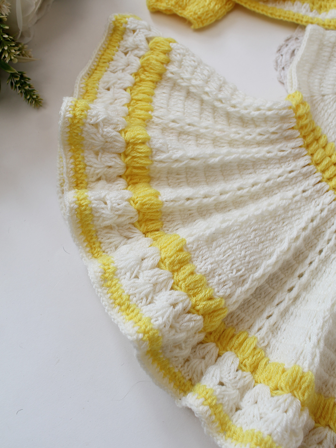 Woonie Crochet Floral Applique Frock with Matching Shurg - Cream