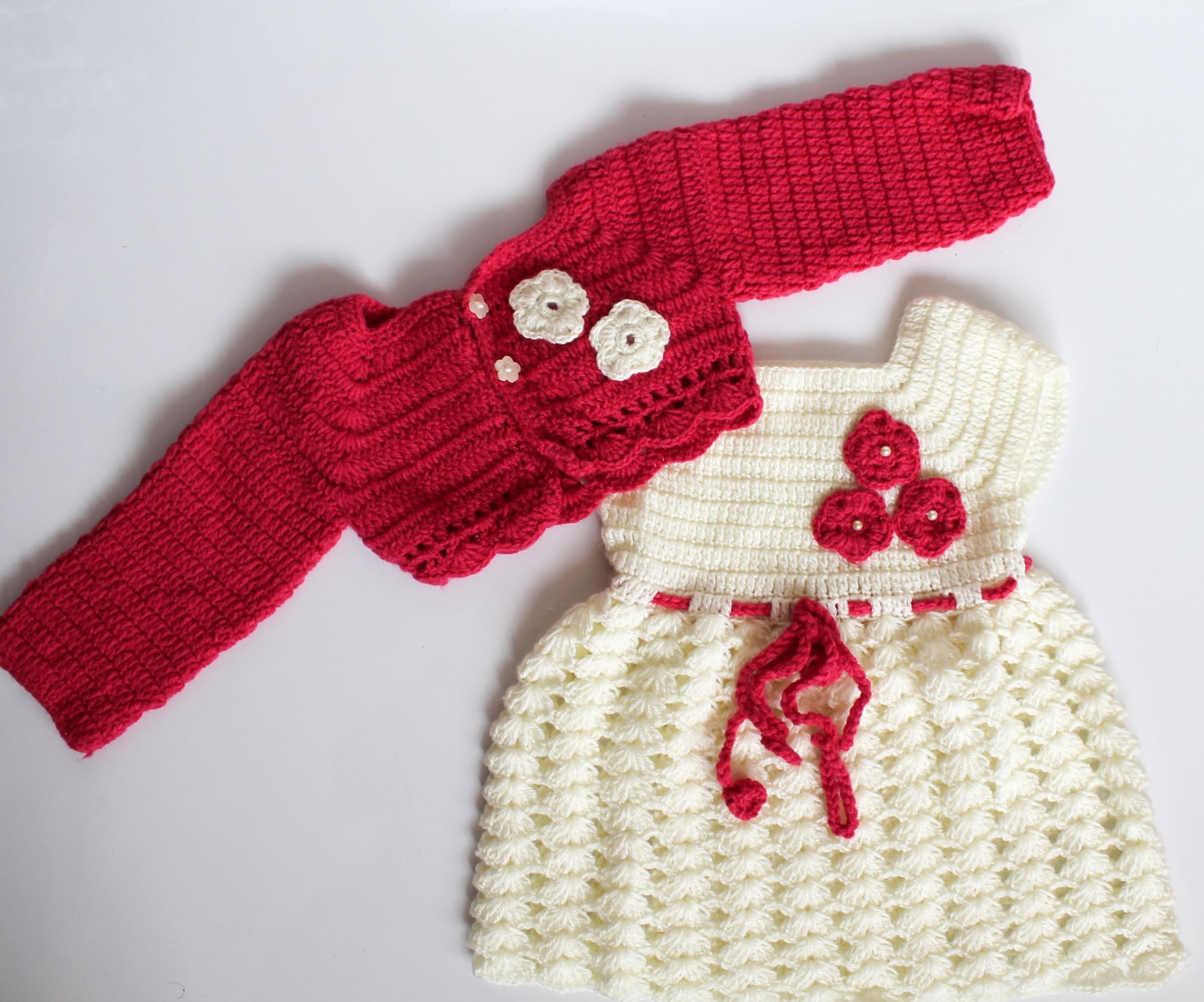 Cream and Pink Frock with Shrug