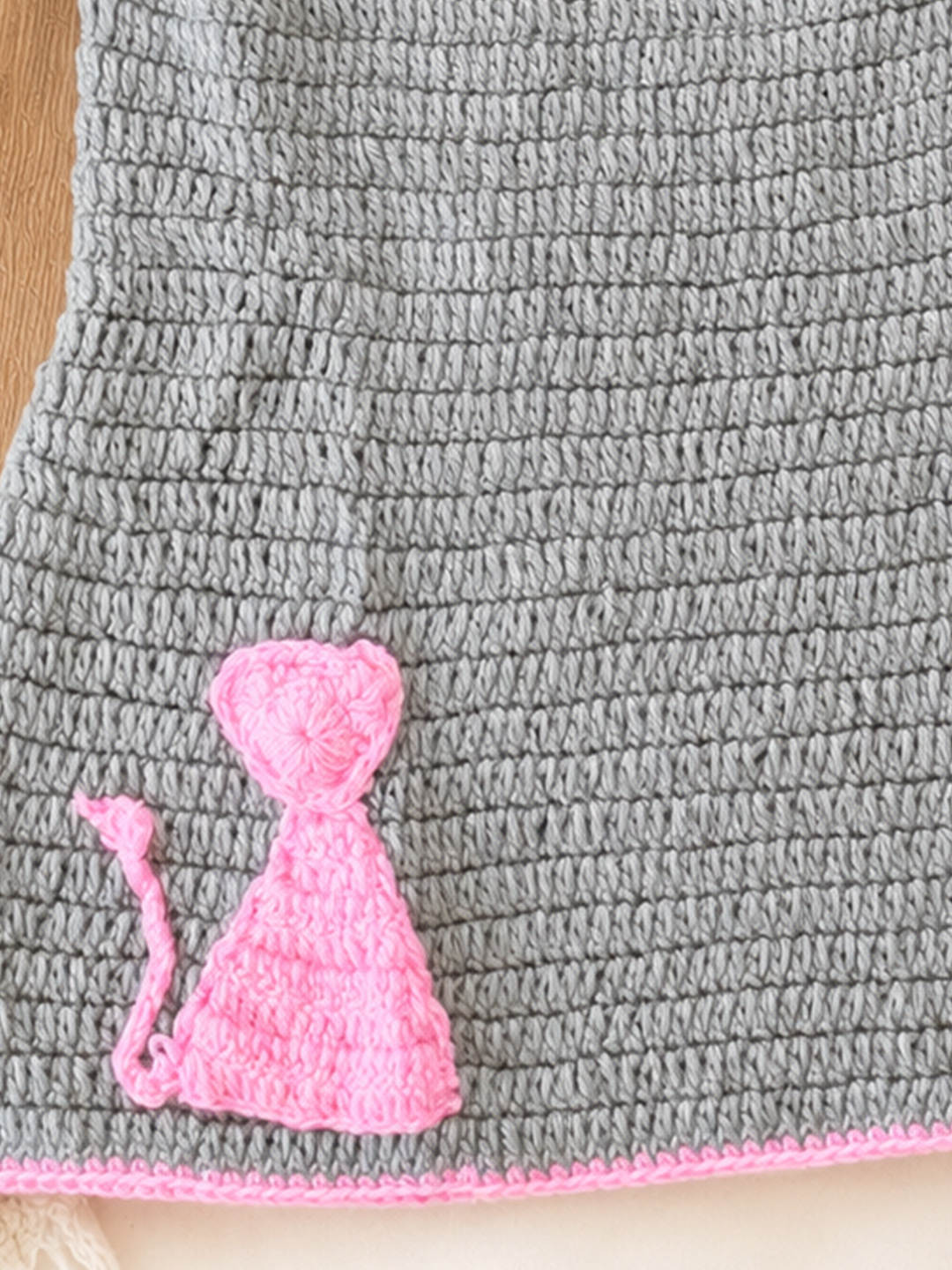 Woonie Crochet Cat Applique Frock - Dark Grey