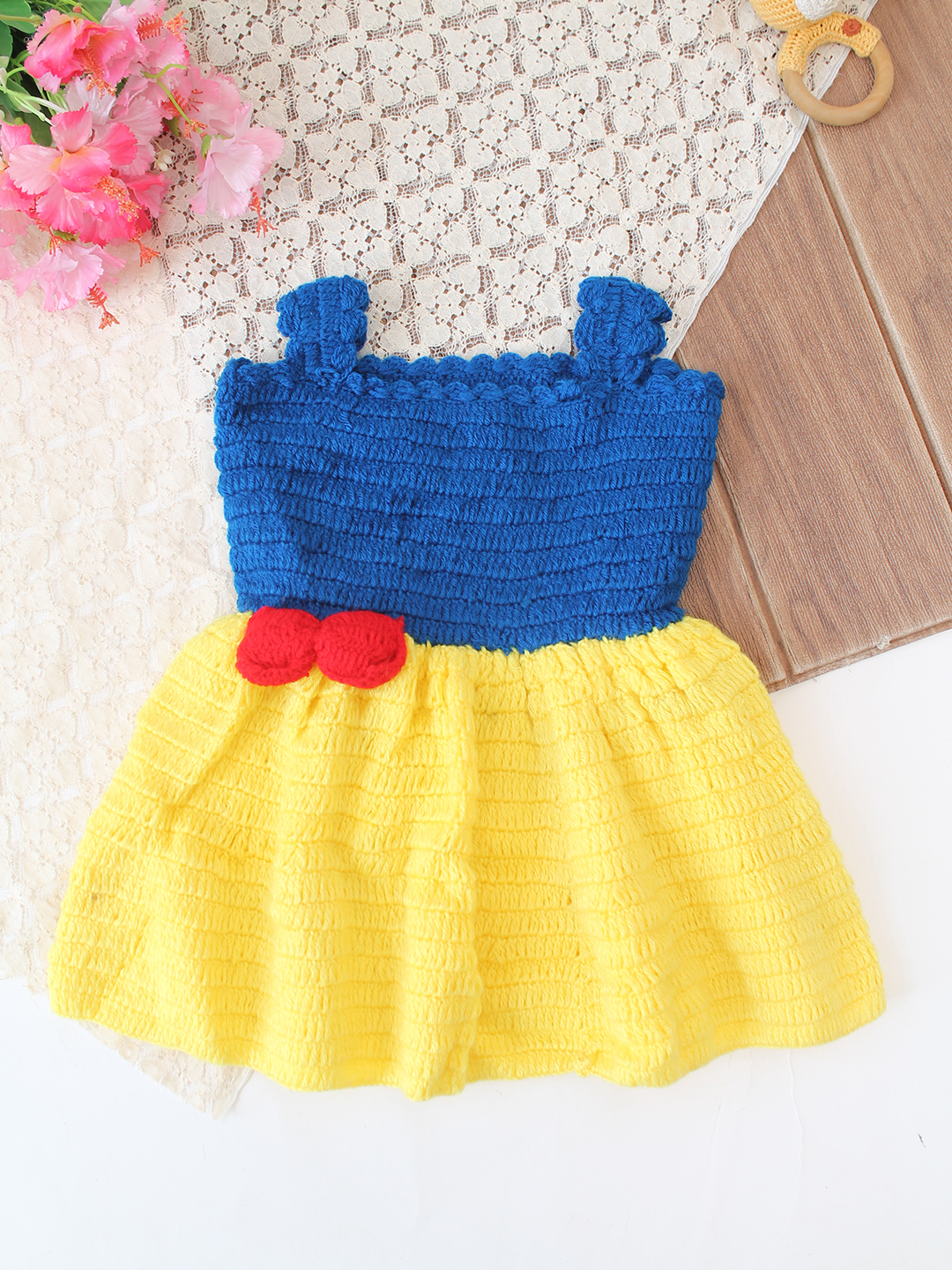 Woonie Crochet Bow Detailed Frock - Yellow