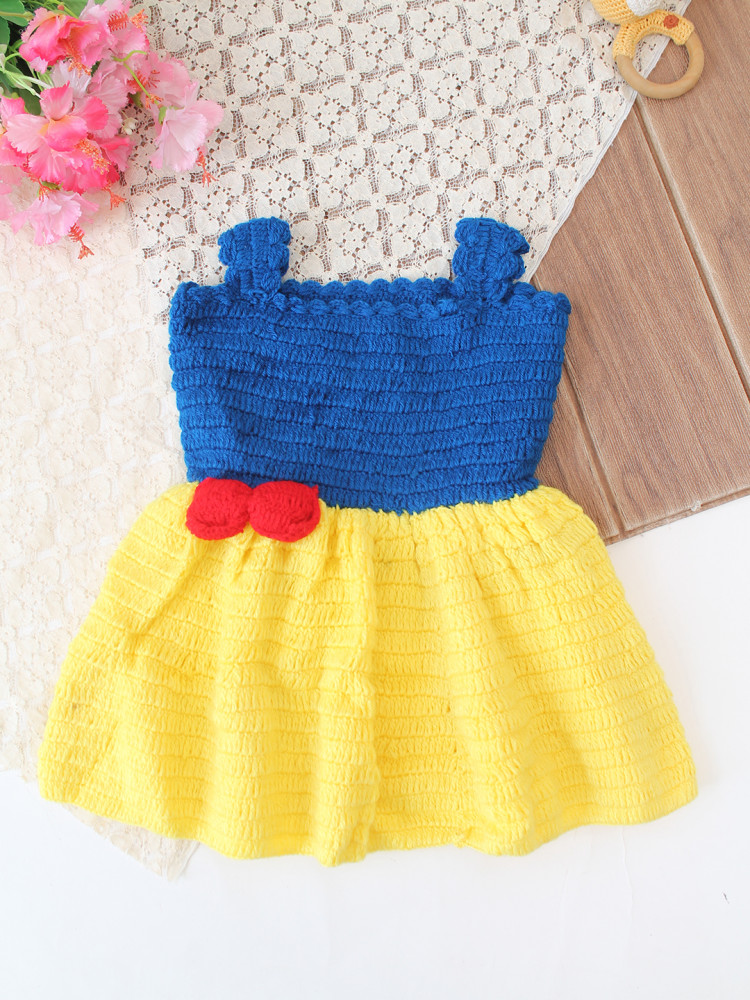 Image of Woonie Crochet Bow Detailed Frock - Yellow