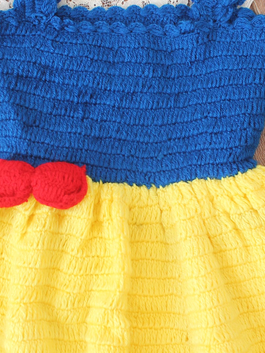 Woonie Crochet Bow Detailed Frock - Yellow