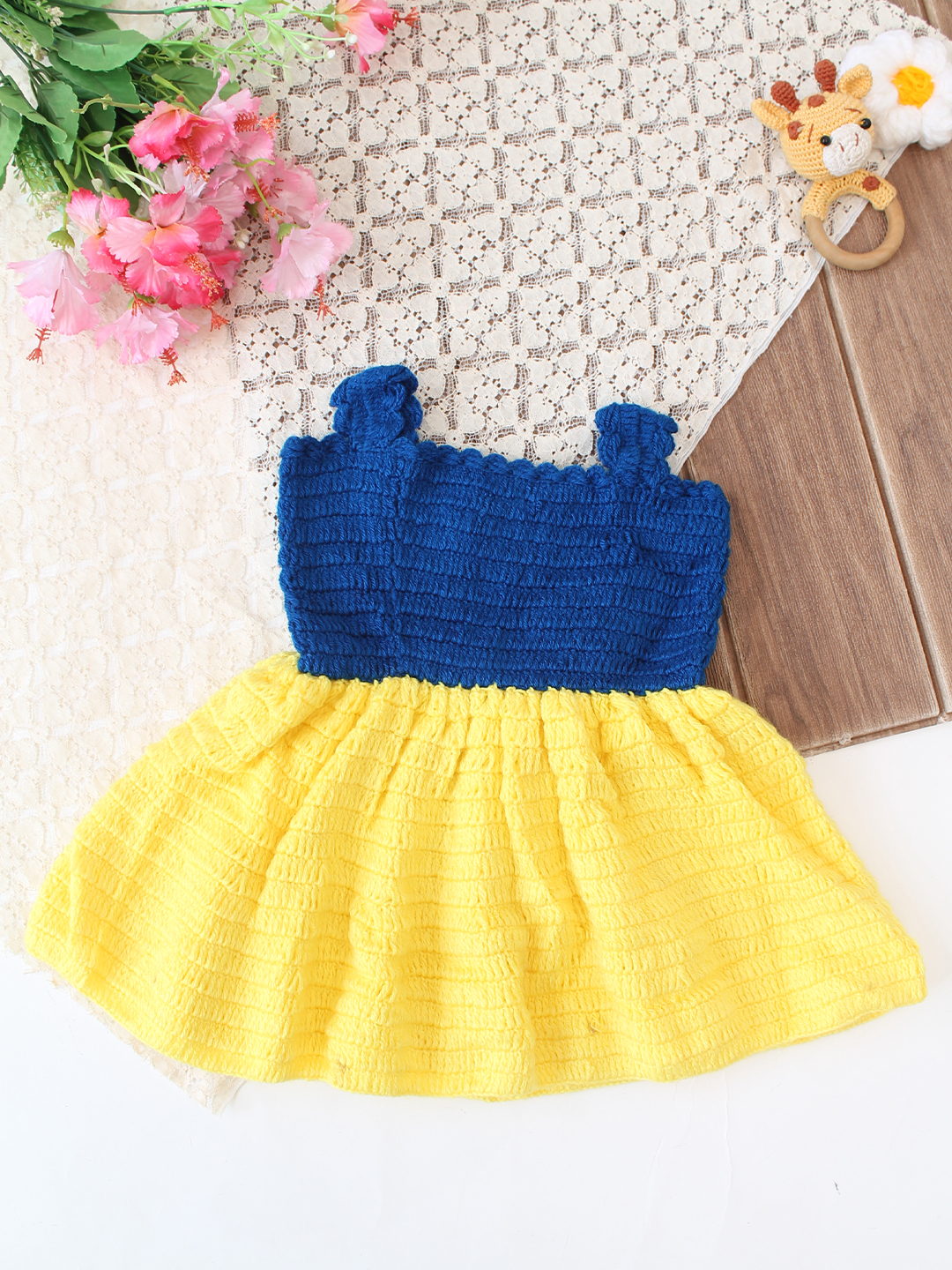 Woonie Crochet Bow Detailed Frock - Yellow