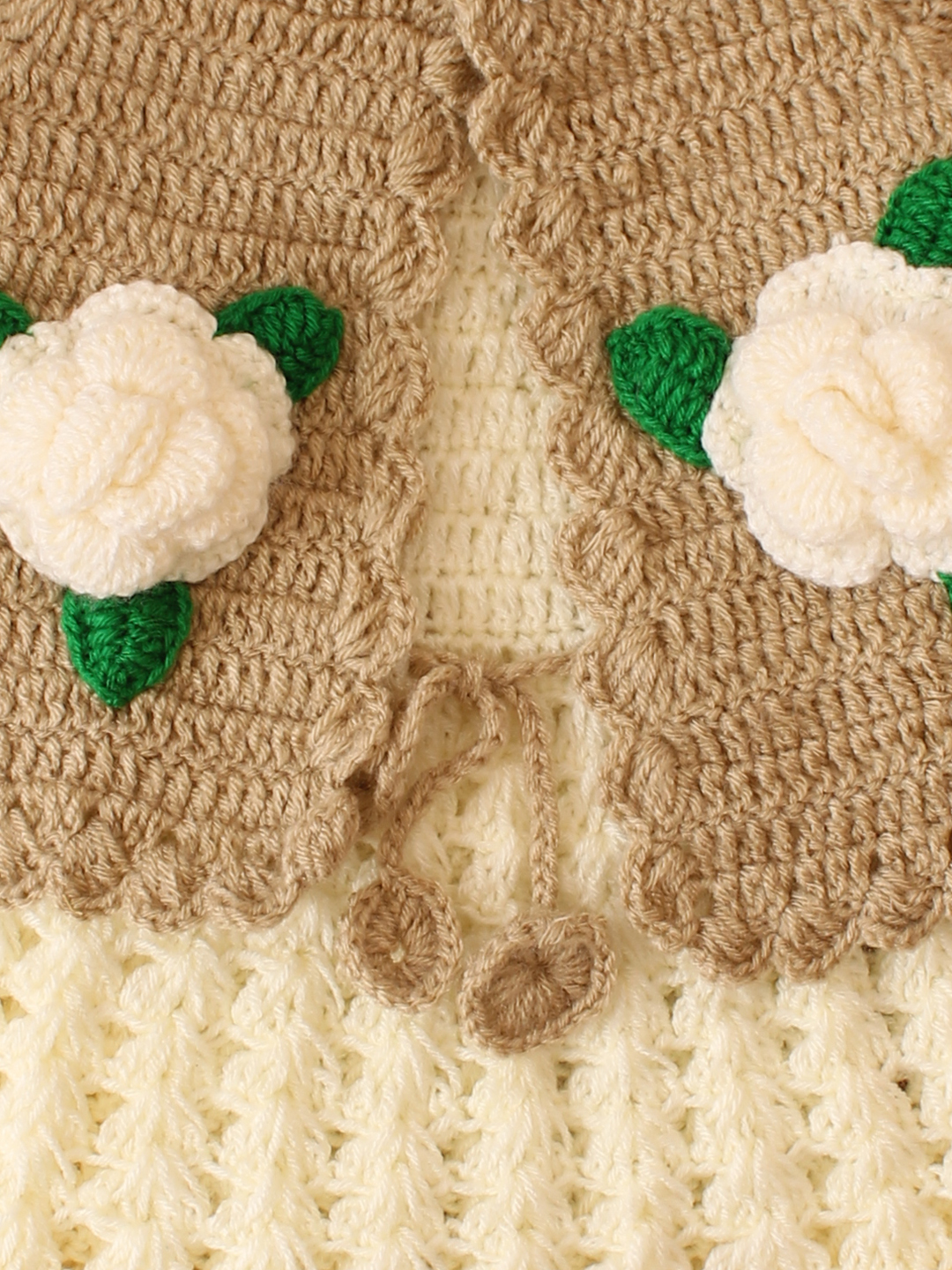 Woonie Crochet Floral Applique Frock with Matching Shurg - Cream