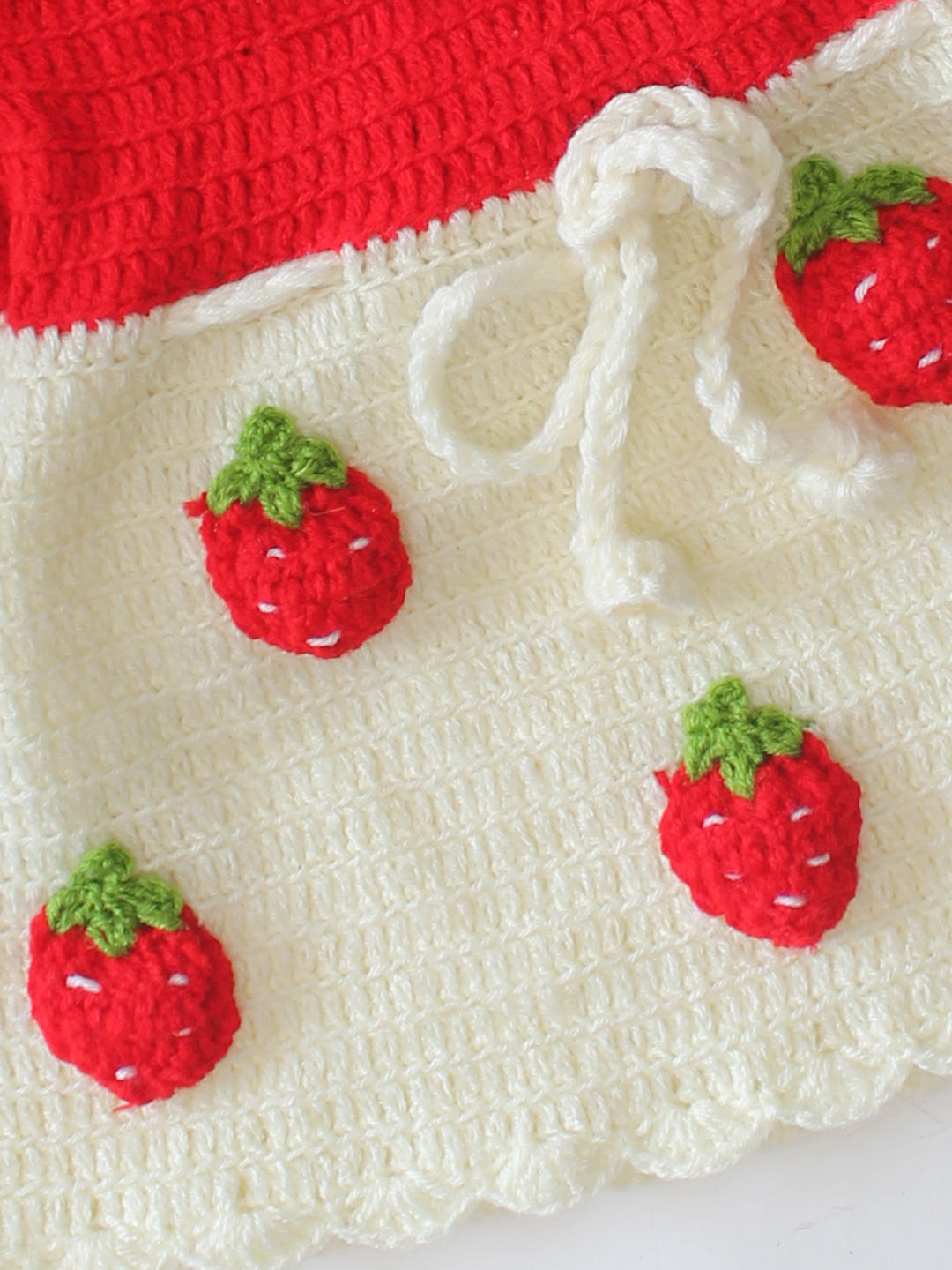 Woonie Hand Knitted Sleeveless Strawberry Applique Frock - Red