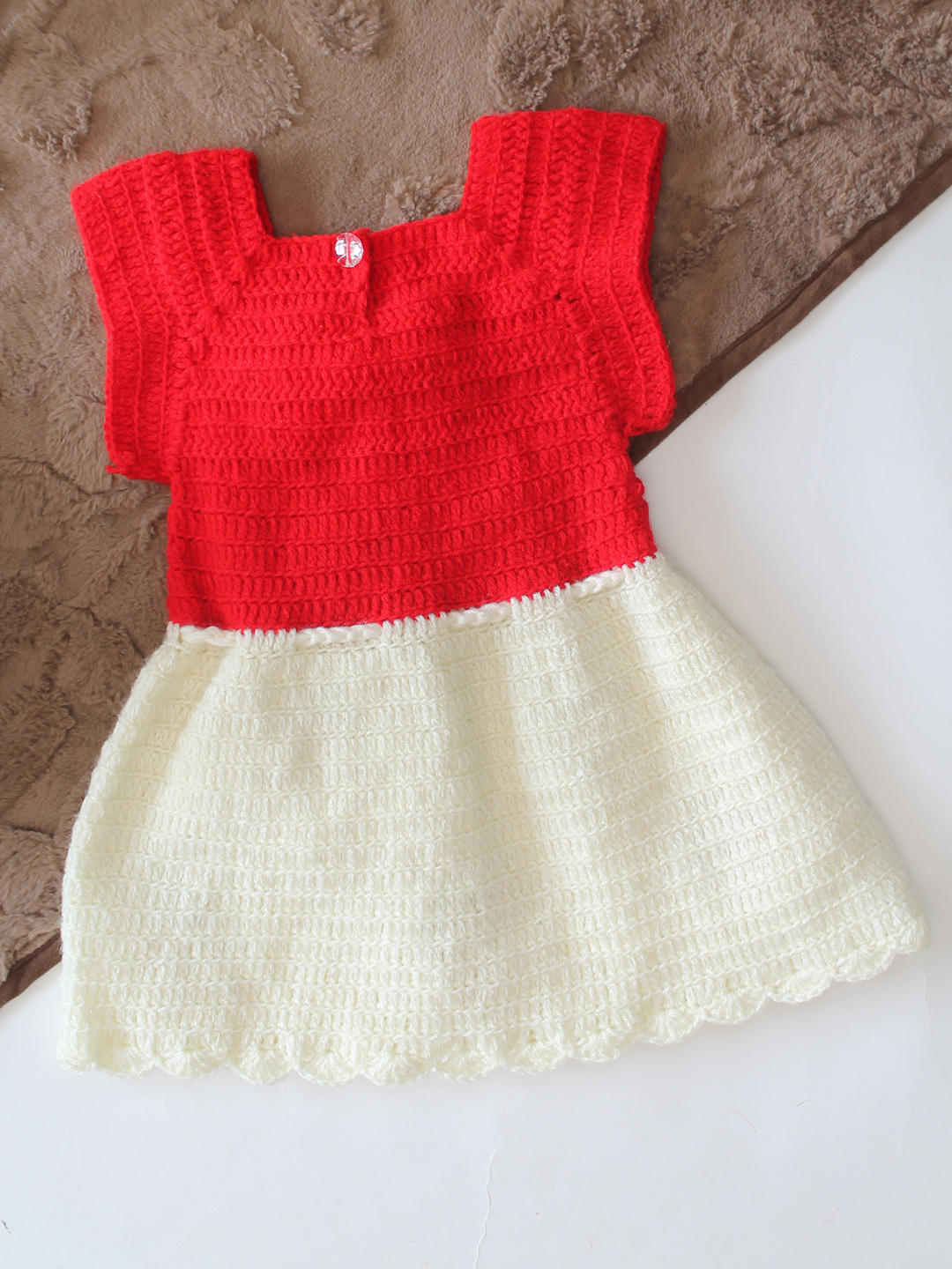 Woonie Hand Knitted Sleeveless Strawberry Applique Frock - Red