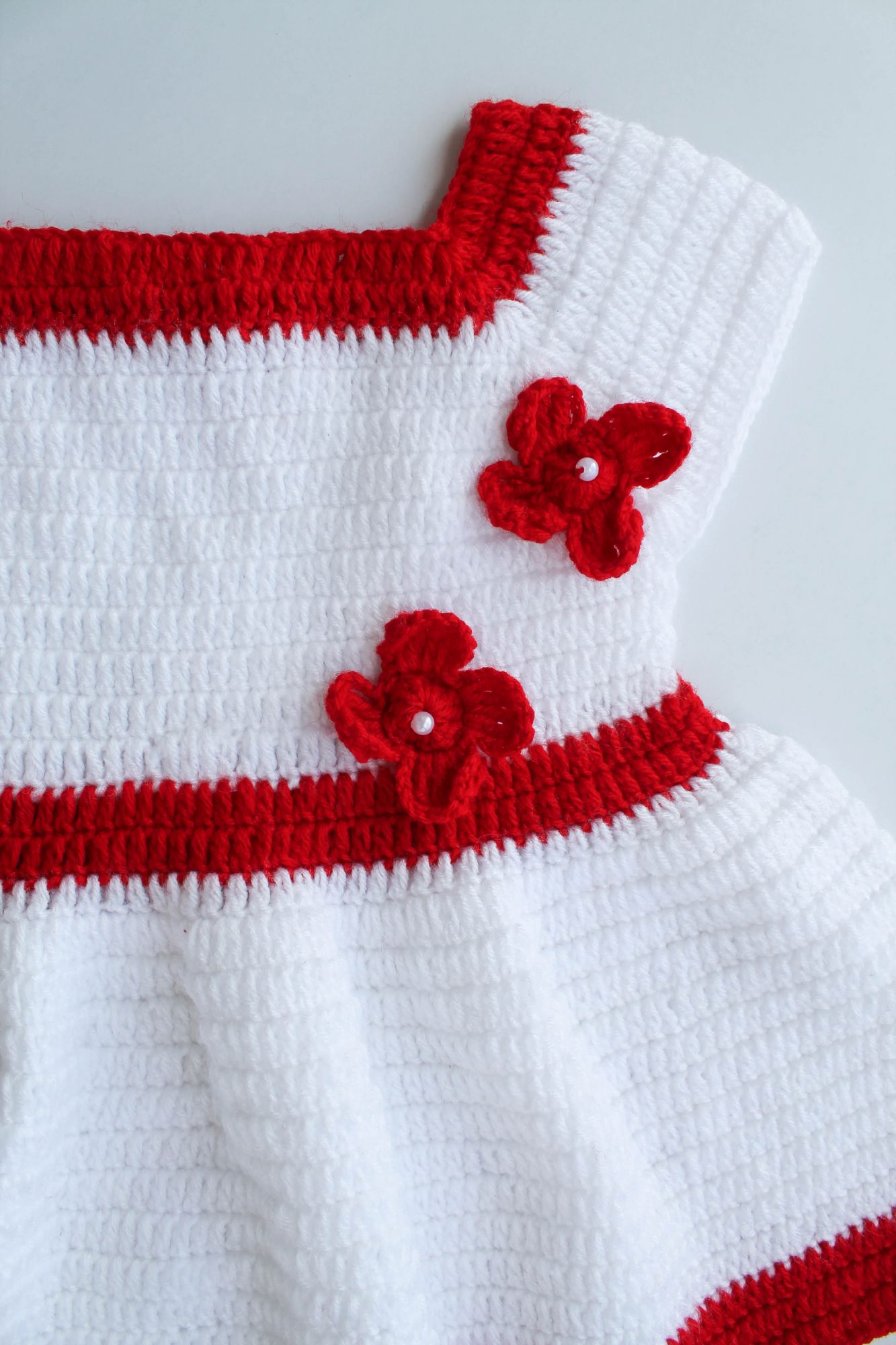Red and White Frock with Red Flowers and Matching Headband