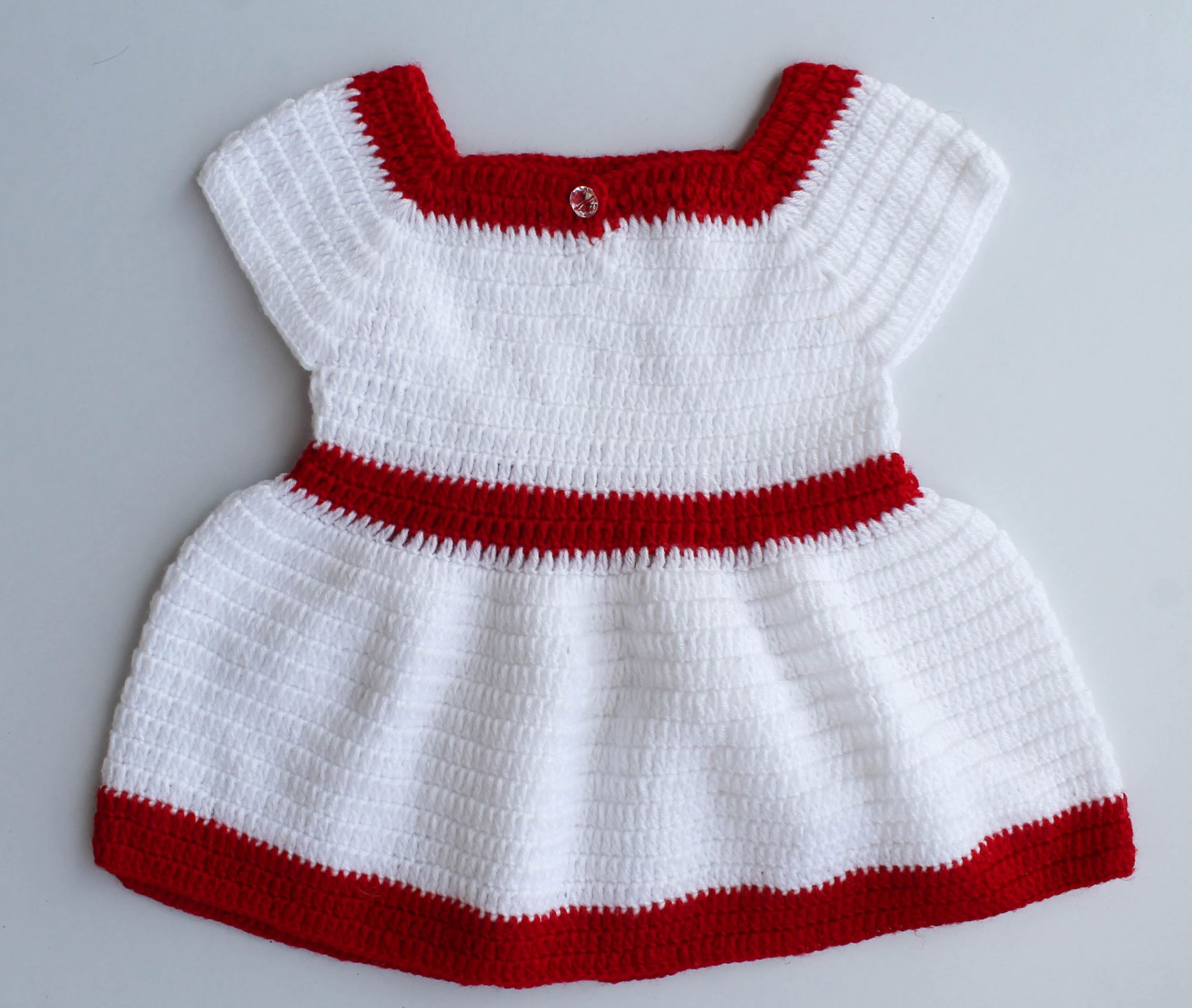 Red and White Frock with Red Flowers and Matching Headband
