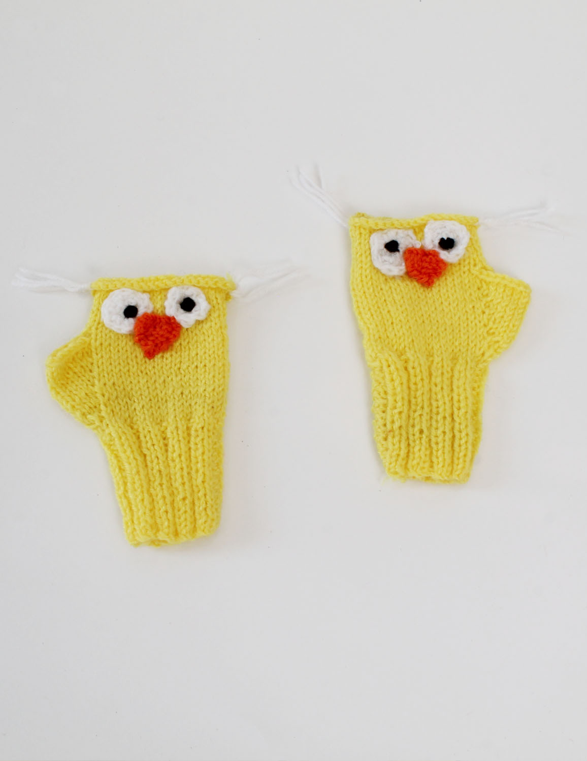 Handmade Knitted Fingerless Hen Design Gloves-Yellow