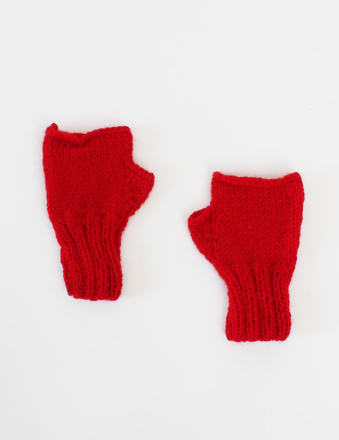 Handmade Knitted Fingerless Heart Detailing Gloves-Red