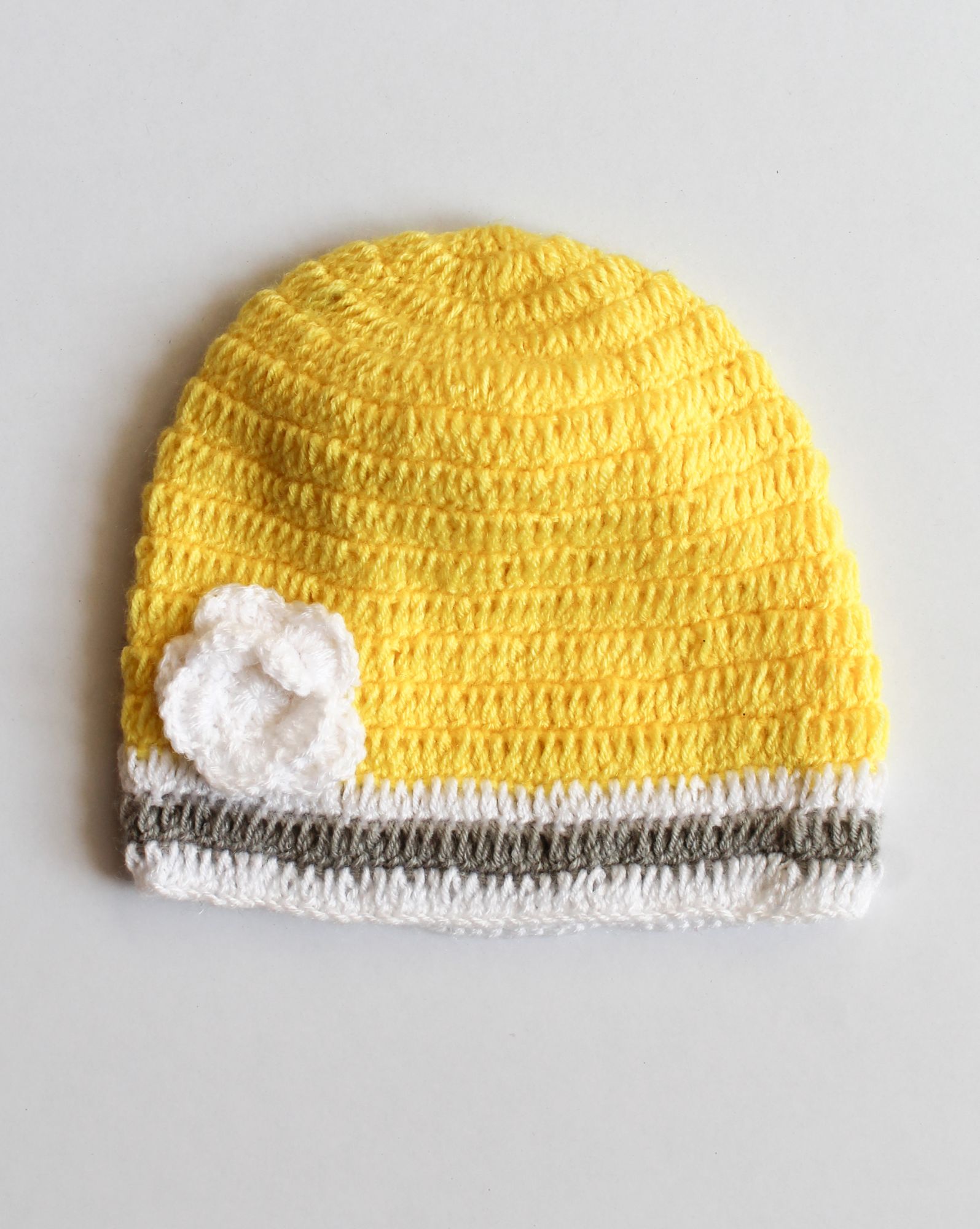 Woonie Handmade Floral Cap With Booties & Mittens - Yellow