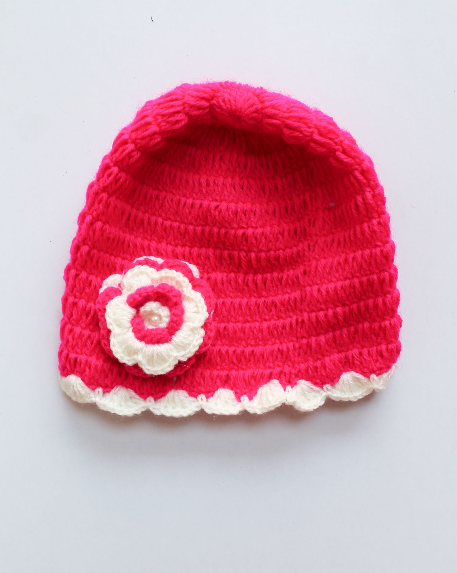 Woonie Handmade Floral Cap With Booties & Mittens - Pink