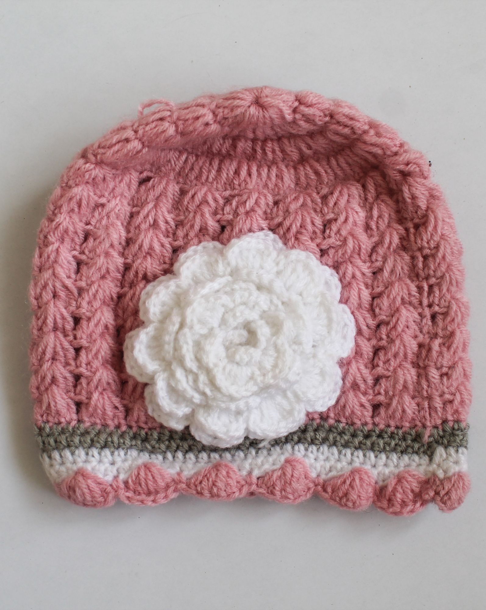 Woonie Handmade Floral Design Cap With Mittens & Booties - Pink