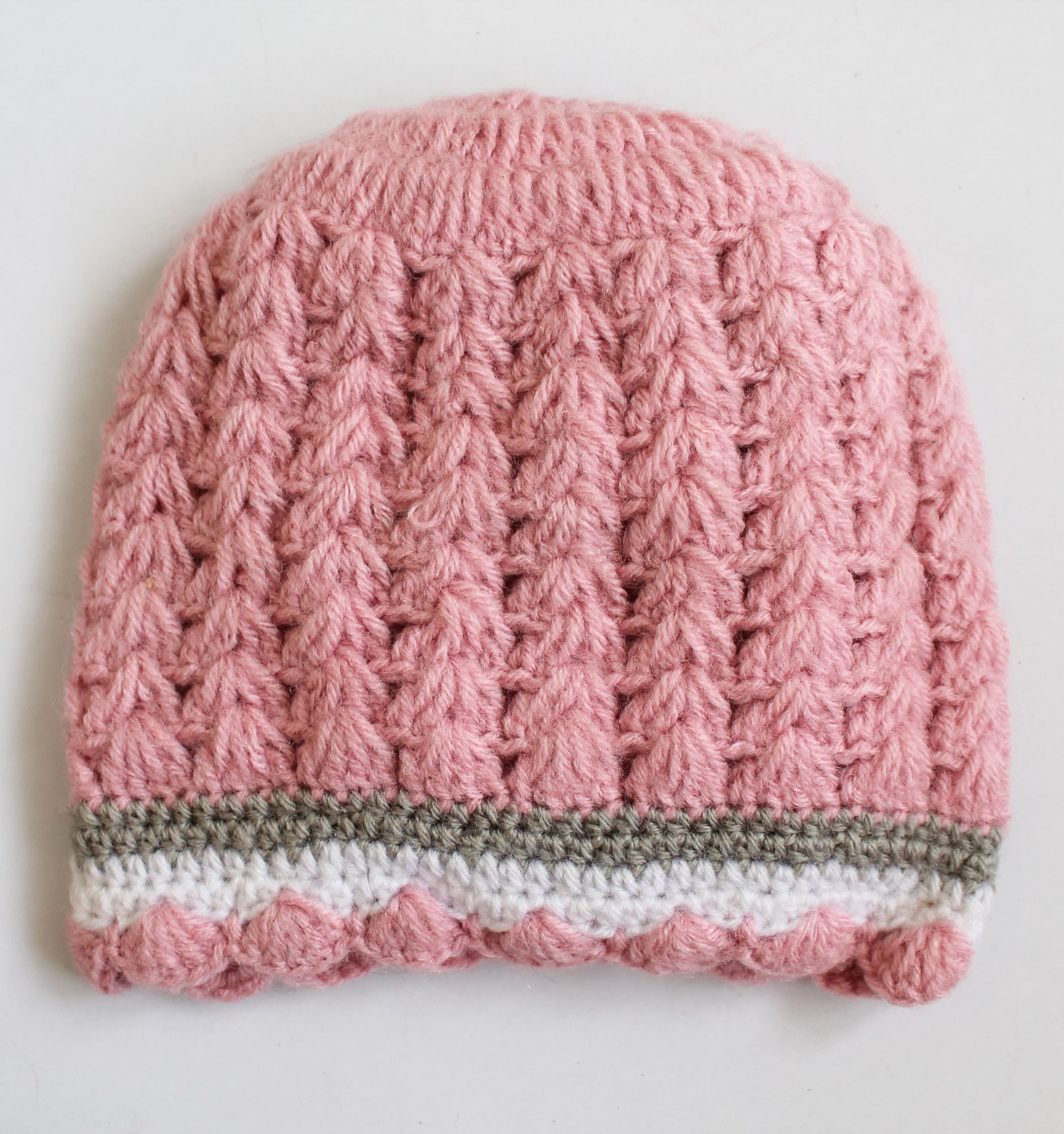 Woonie Handmade Floral Design Cap With Mittens & Booties - Pink