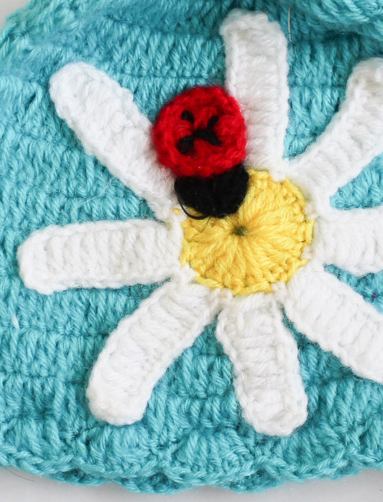 Woonie Handmade Floral Design Cap With Mittens & Booties - Blue