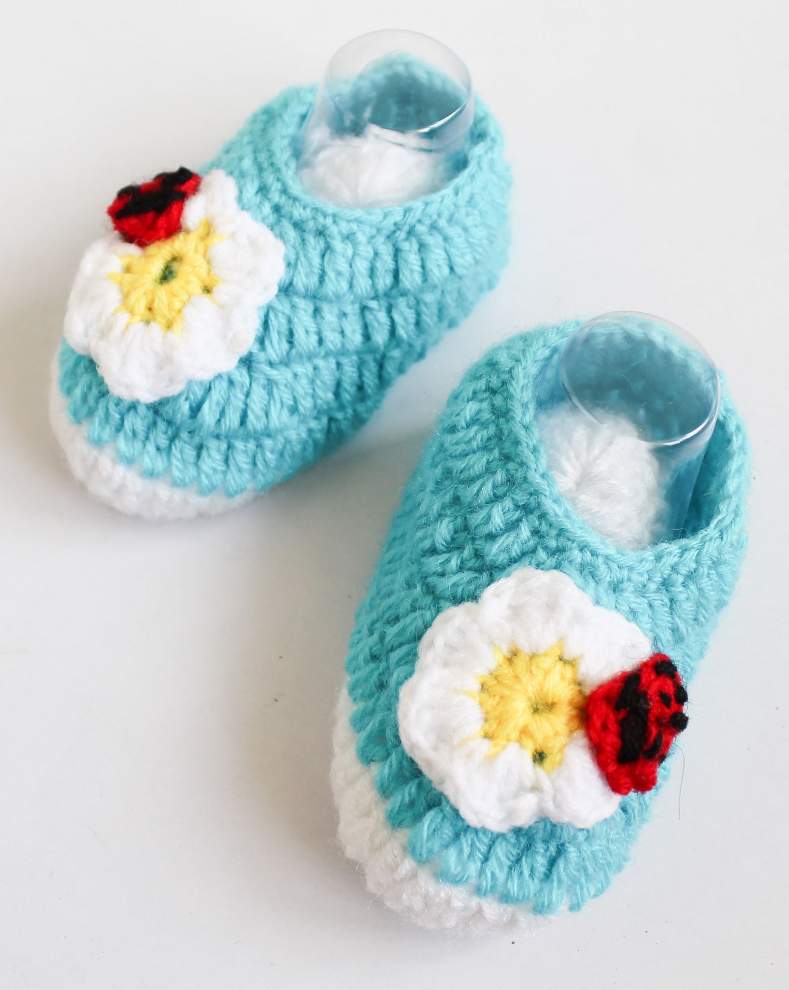 Woonie Handmade Floral Design Cap With Mittens & Booties - Blue