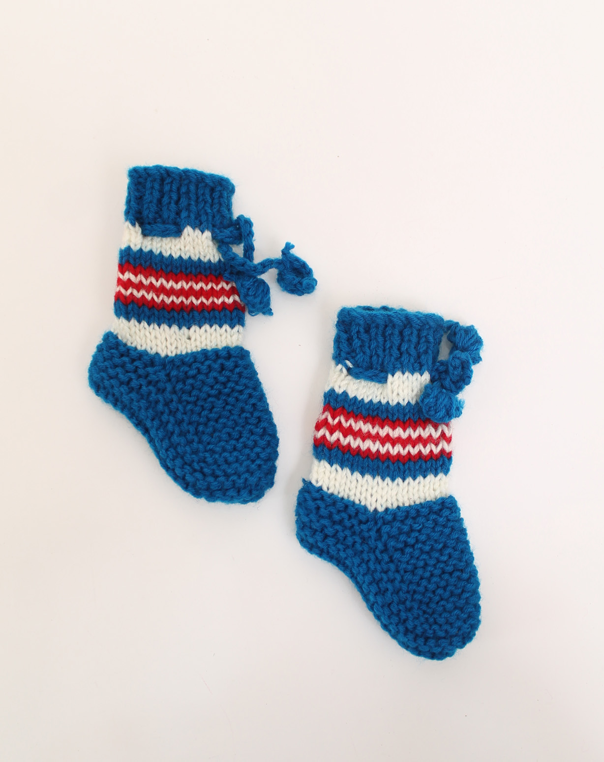 Woonie Handmade Knitted Striped Cap With Mittens & Booties - Blue