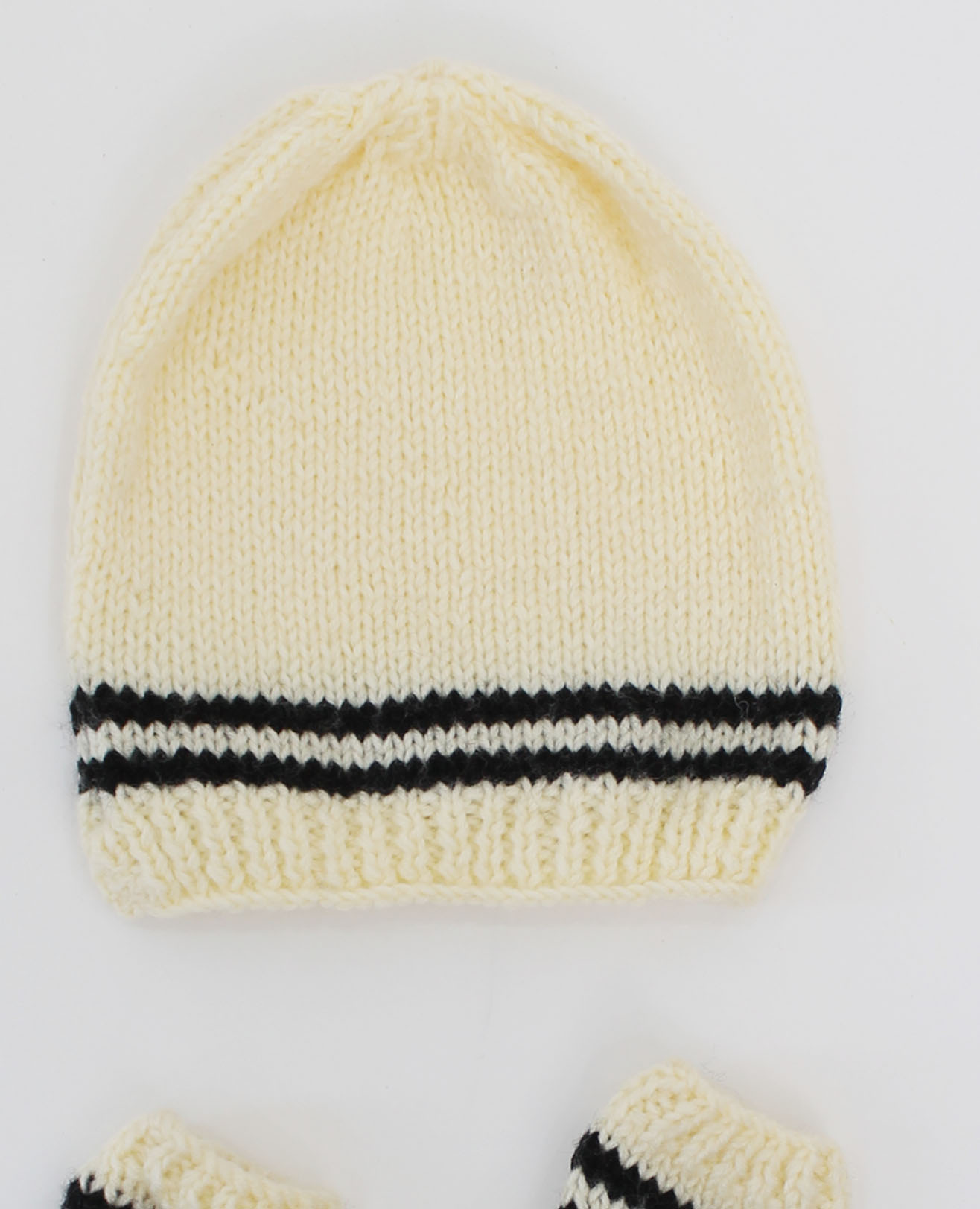 Woonie Handmade Knitted Striped Cap & Booties - Off-White