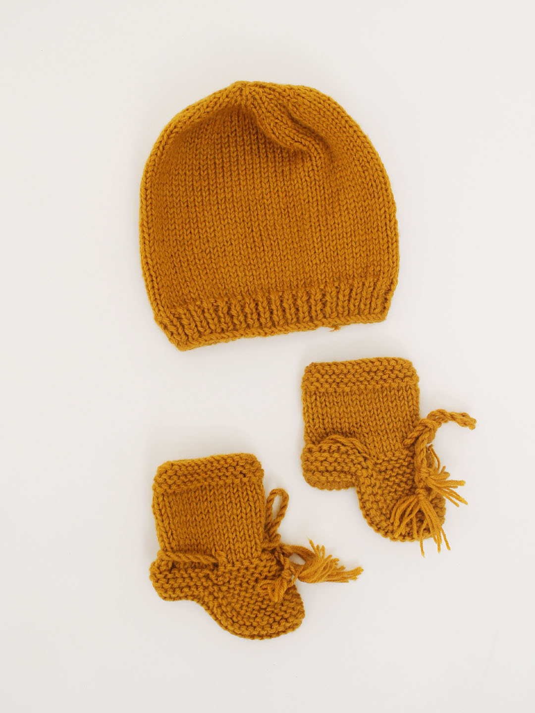 Woonie Handmade Knitted Cap & Booties - Mustard