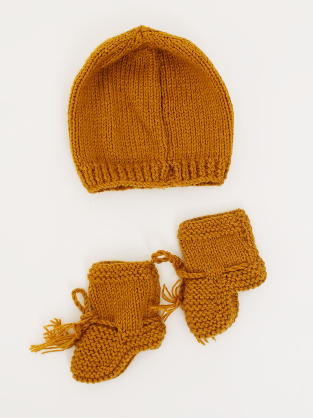 Woonie Handmade Knitted Cap & Booties - Mustard