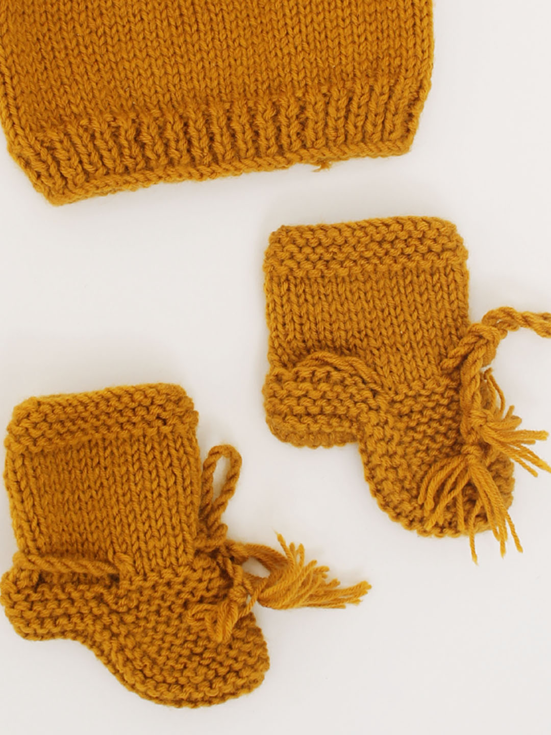 Woonie Handmade Knitted Cap & Booties - Mustard