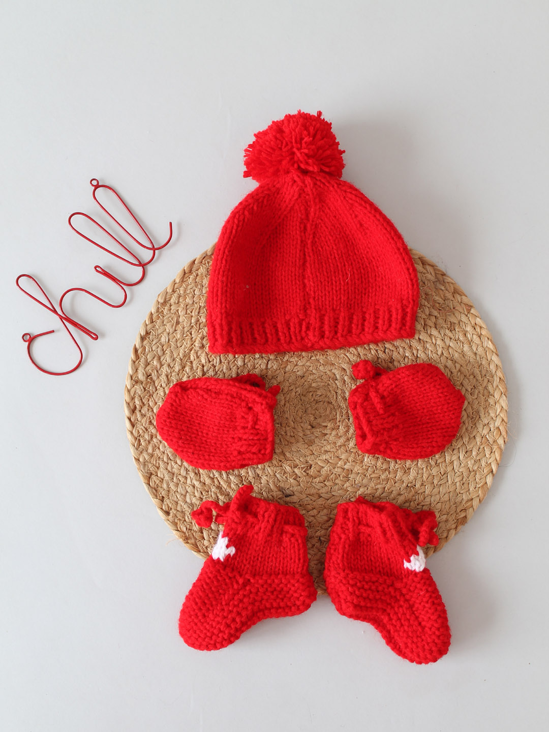 Woonie Heart Design Cap with Matching Mittens and Socks Set