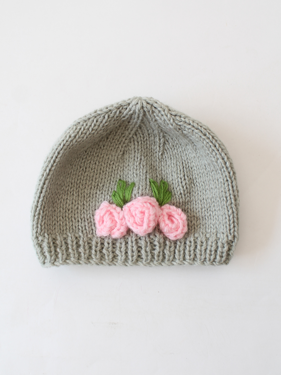 Flower Applique Cap With Mittens and Socks Set - Grey
