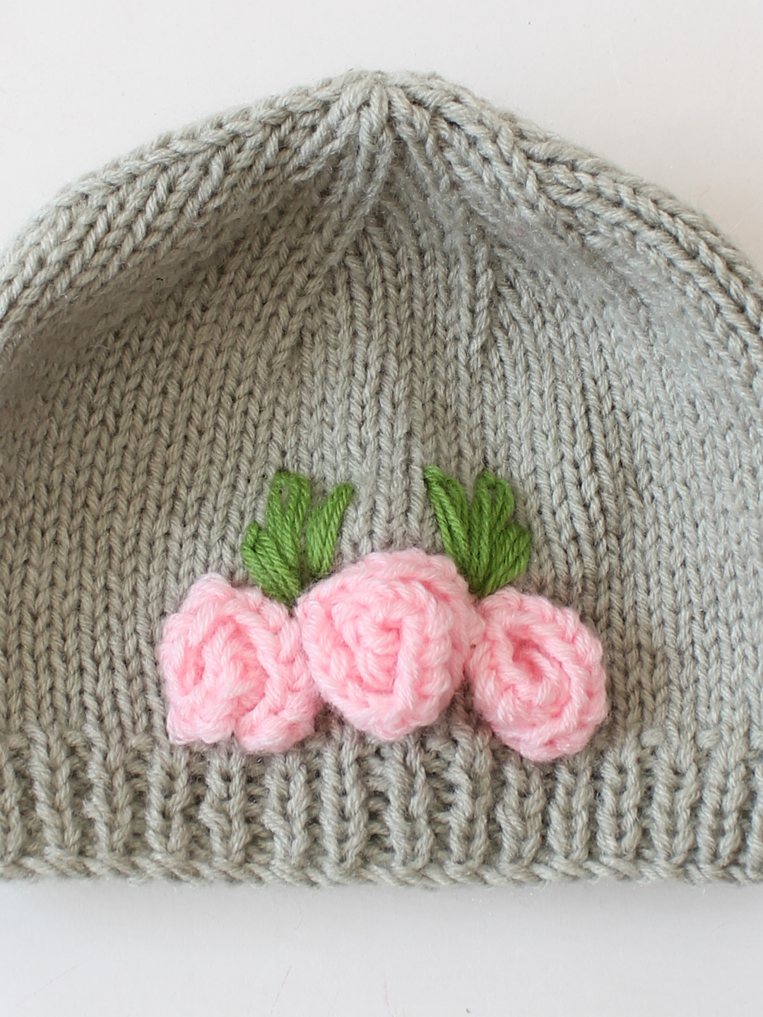 Flower Applique Cap With Mittens and Socks Set - Grey