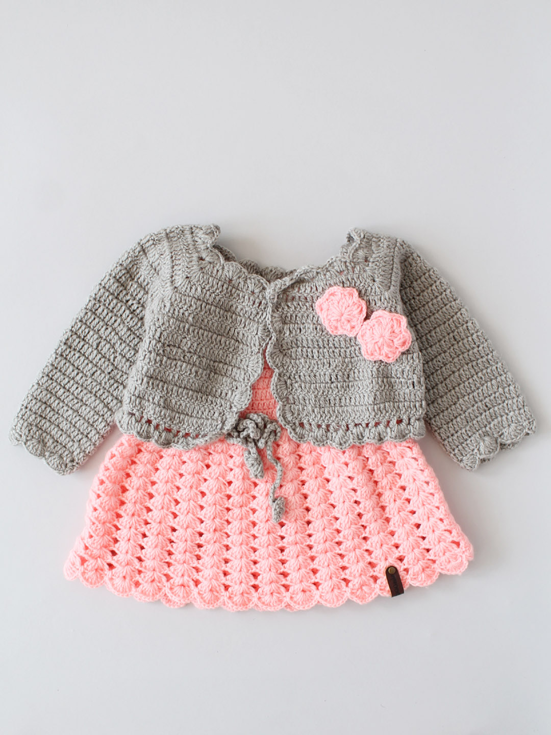 Crochet Baby Woollen Dress with Shrug - Peach