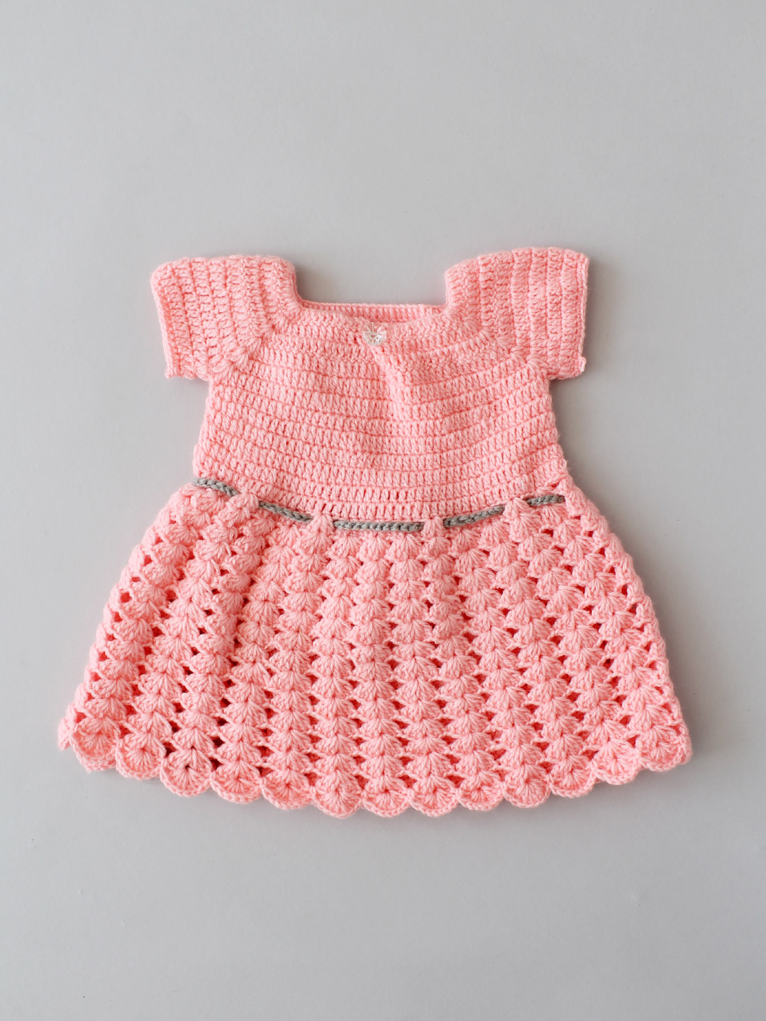 Crochet Baby Woollen Dress with Shrug - Peach