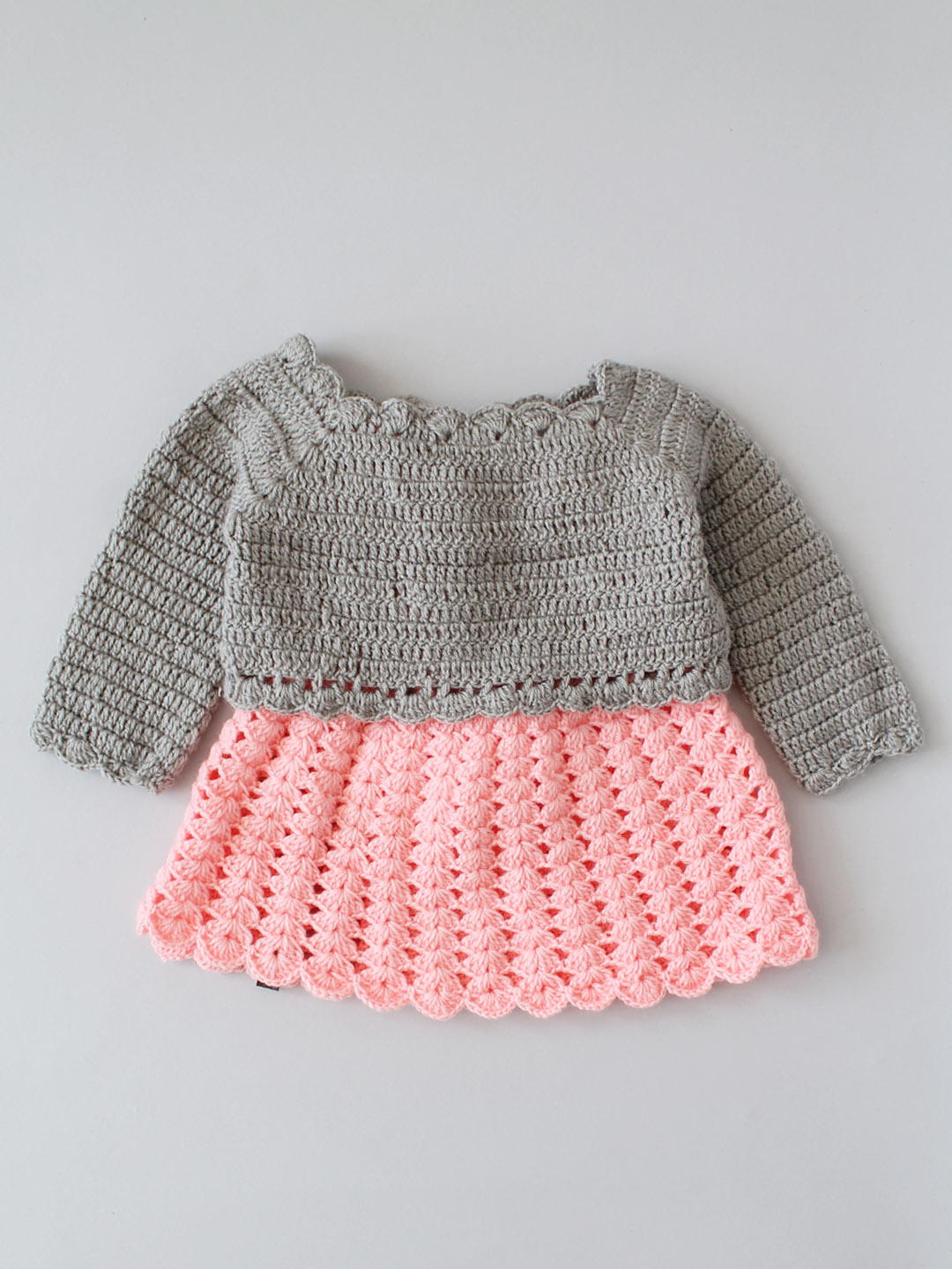 Crochet Baby Woollen Dress with Shrug - Peach