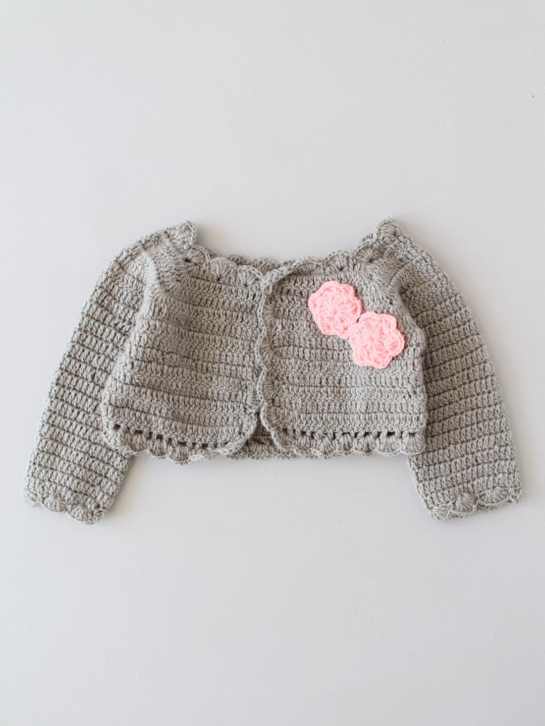 Crochet Baby Woollen Dress with Shrug - Peach
