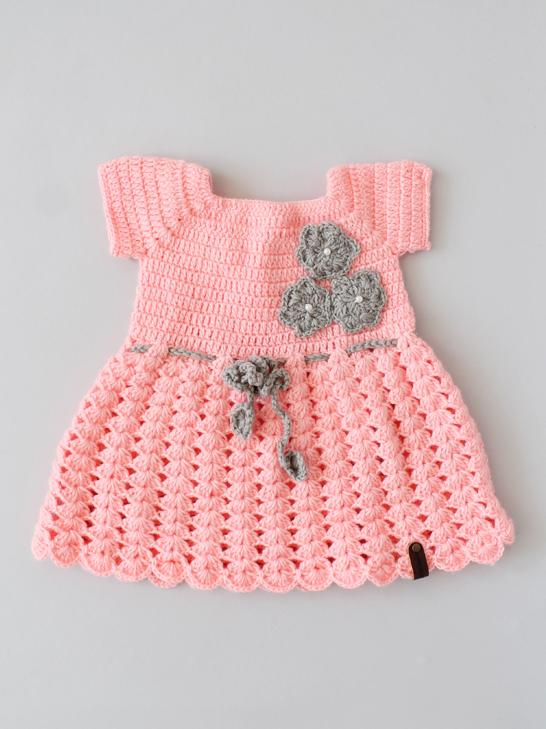 Crochet Baby Woollen Dress with Shrug - Peach