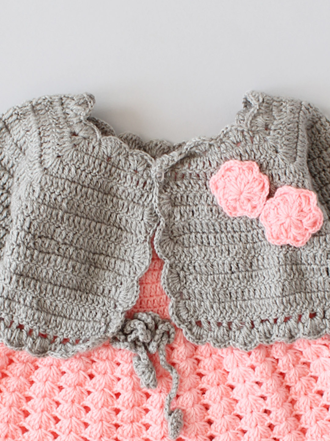 Crochet Baby Woollen Dress with Shrug - Peach