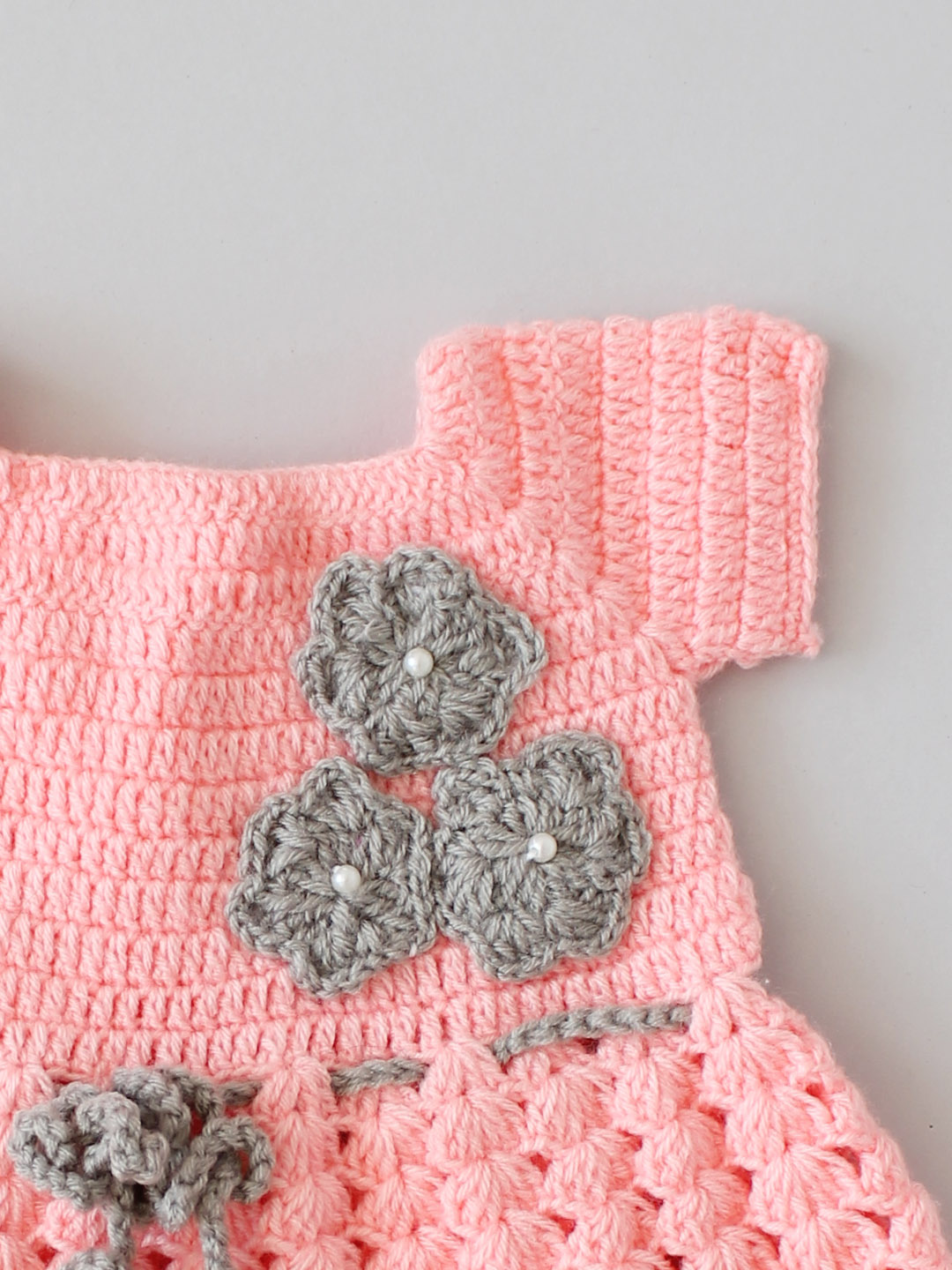 Crochet Baby Woollen Dress with Shrug - Peach
