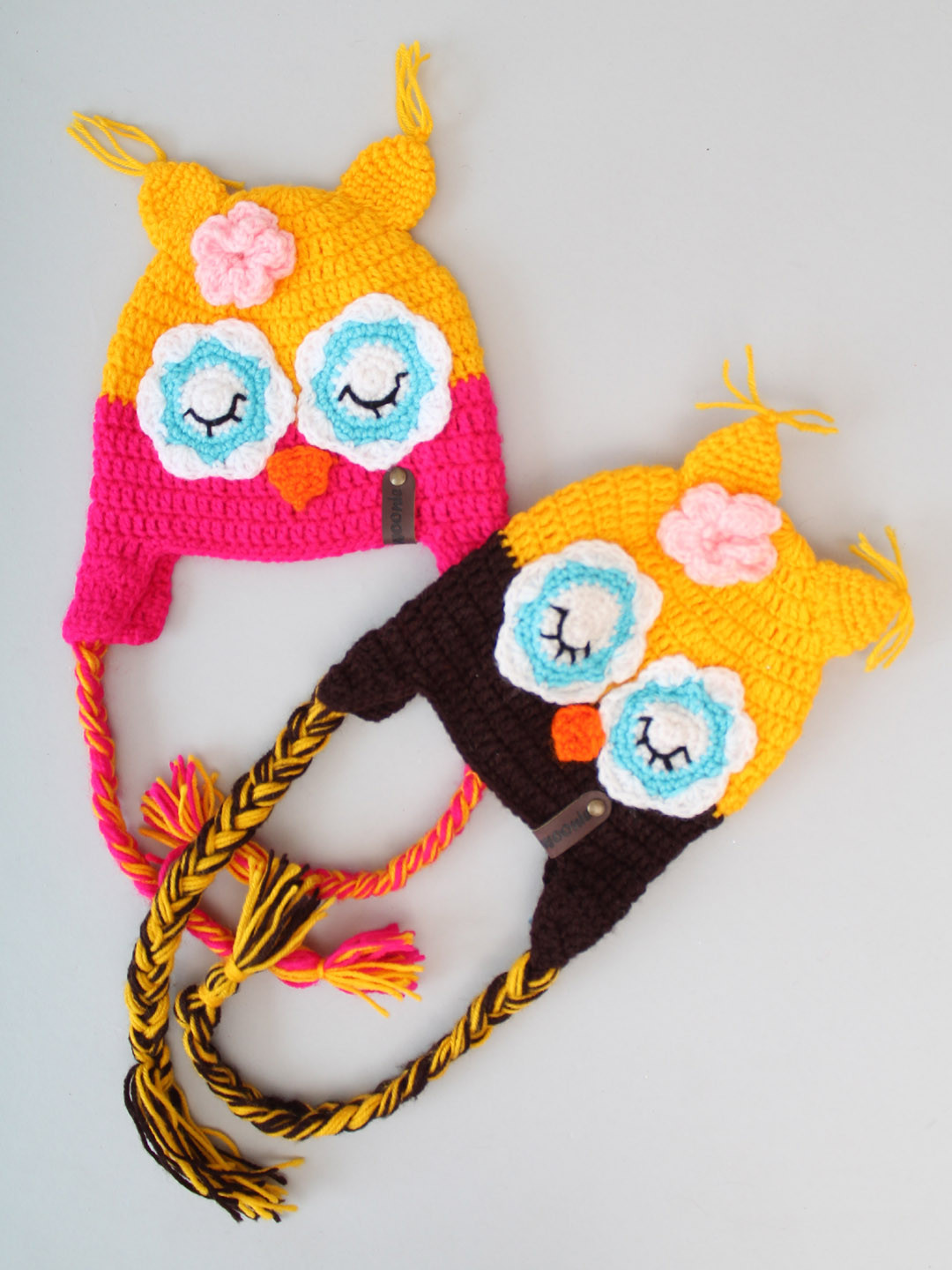 Crochet Bird Applique Design Infants Caps Combo - Yellow