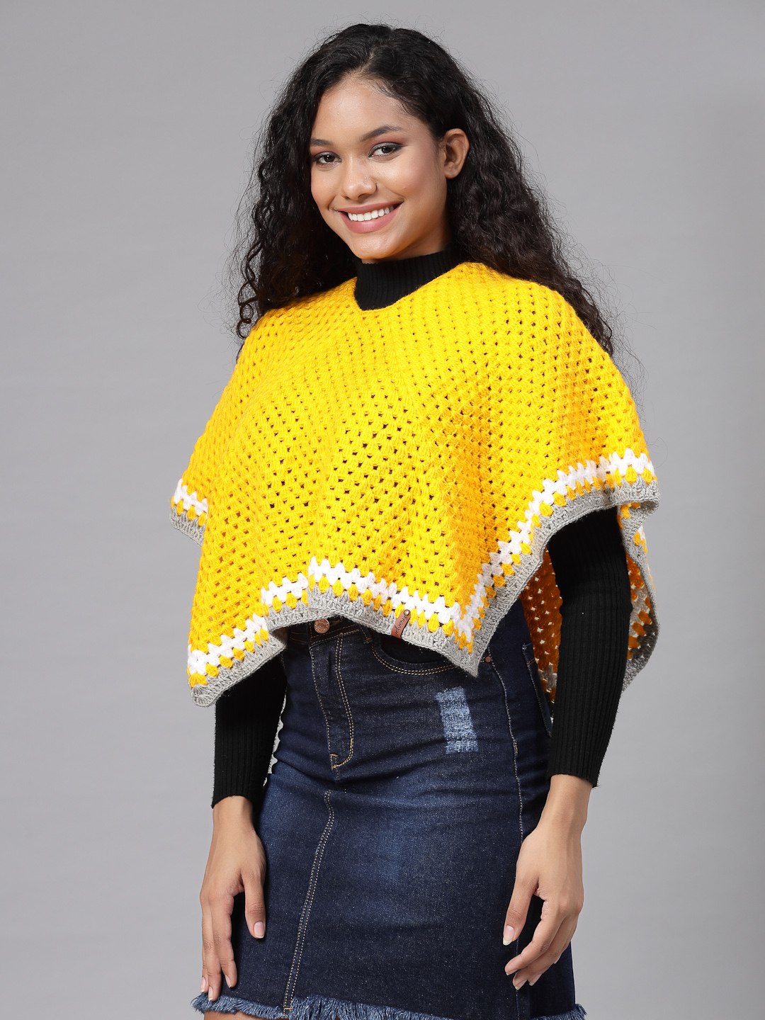 Crochet Cape for Women - Bright Yellow