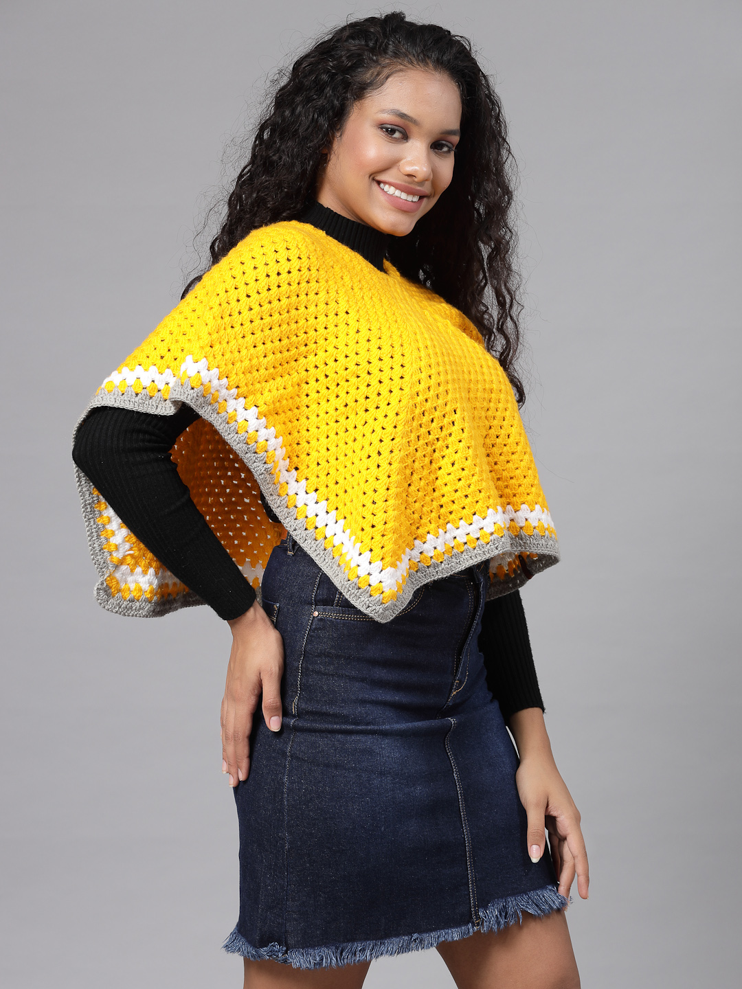 Crochet Cape for Women - Bright Yellow