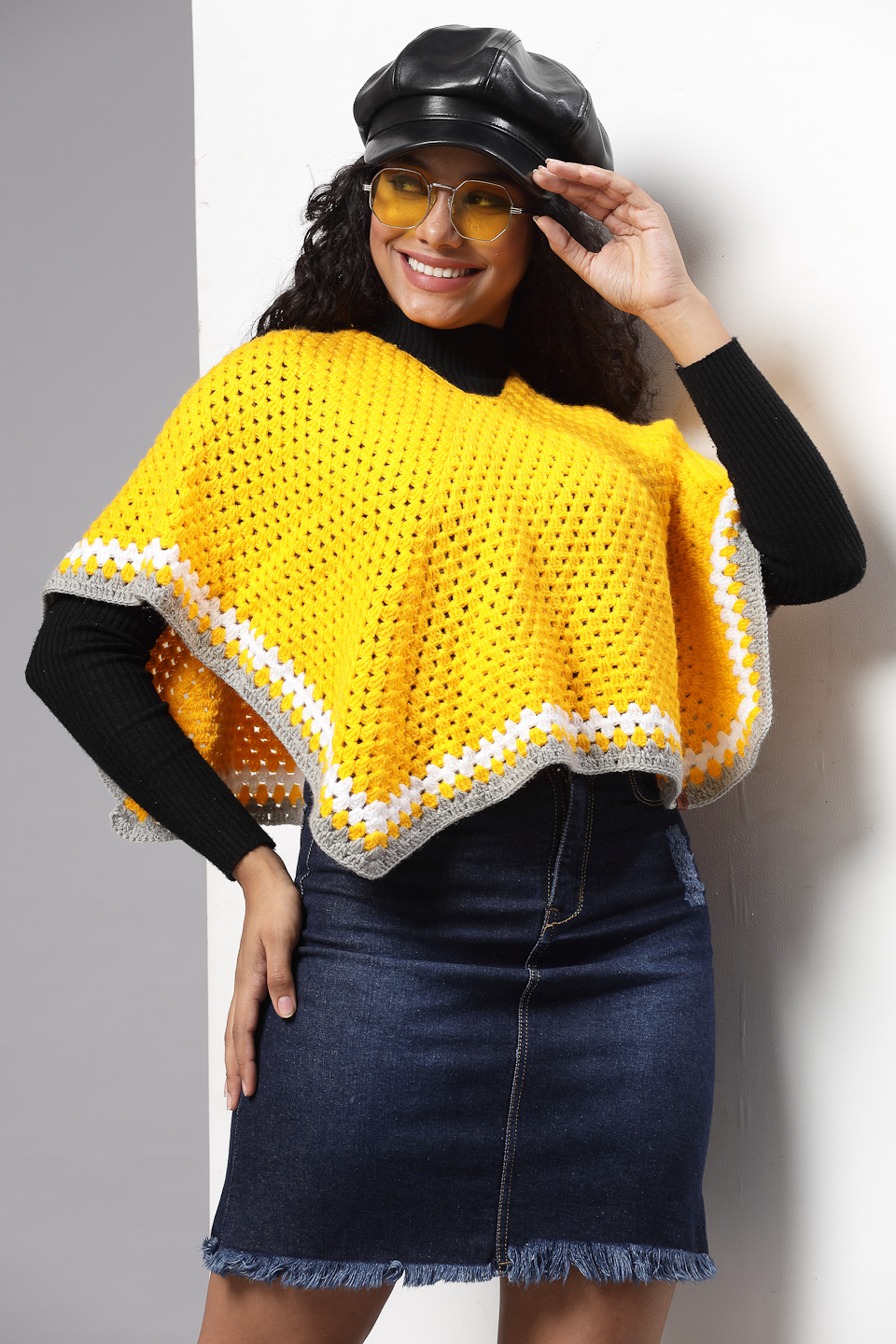 Crochet Cape for Women - Bright Yellow