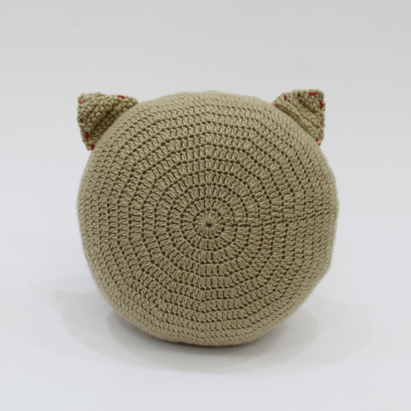 Crochet Cat Face Filled Cuddle Cushion For Infants - Beige