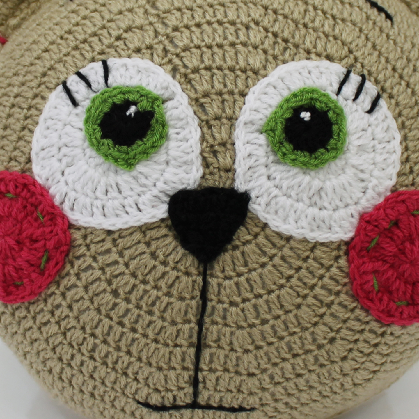 Crochet Cat Face Filled Cuddle Cushion For Infants - Beige